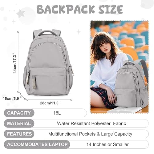 winspansy Small Backpack For School Girls Boys Aesthetic Lightweight Travel Daypack Simple Cute Backpack For Women Men College High School Bookbag Fit 14 Inch Laptop,Rrey Brown thumbnail 3