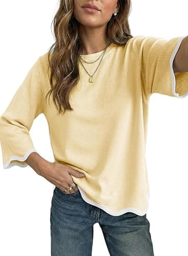 Dokotoo Women's Wool Blend Sweaters Crewneck 3/4 Sleeve for Spring Summer 2026 Trendy Ruffle Casual Knit Pullover Tops - Image 1
