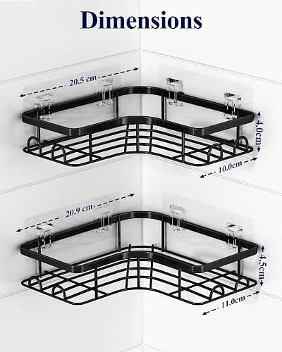 Kitsure Corner Shower Caddy - 2 Pack Rustproof Shower Organizer, Durable Shelf with Large Capacity, Drill-Free Adhesive Bathroom Shelves with 4 Movable Hooks, a Soap Holder, 4157 thumbnail 2