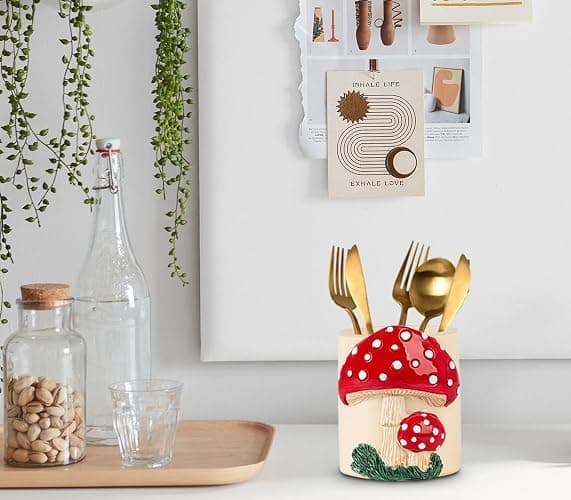 dgudgu Mushroom Resin Pencil Holder & Pen Organizer - Cute Desk Pencil Holders With Multiple Compartments thumbnail 7