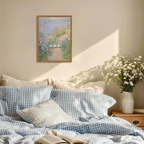 Framed Vintage Geese Canvas Wall Art, Cottagecore Monet Floral Landscape Wall Decor Paintings, French Country Farmhouse Animal Pictures Prints Rustic Home Decor for Living Room Bedroom 12x16 inch thumbnail 3