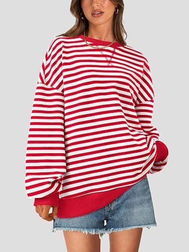 PRETTYGARDEN Womens Striped Oversized Sweatshirt Color Block Crew Neck Long Sleeve Casual Loose Pullover Top Y2K Clothes thumbnail 3