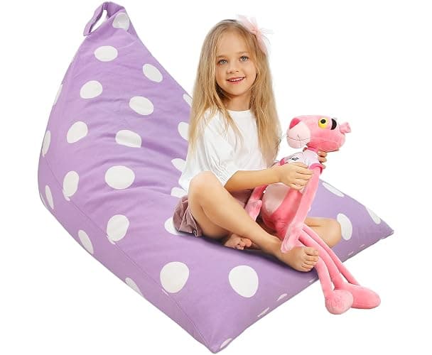 Aubliss Stuffed Animal Storage Bean Bag Chairs Cover, 50"x 35" Extra Large Bean Bags Chair for Kids & Adults, Beanbag Toy Storage for Boys Girls - Premium Cotton Canvas Purple Dot - Image 1