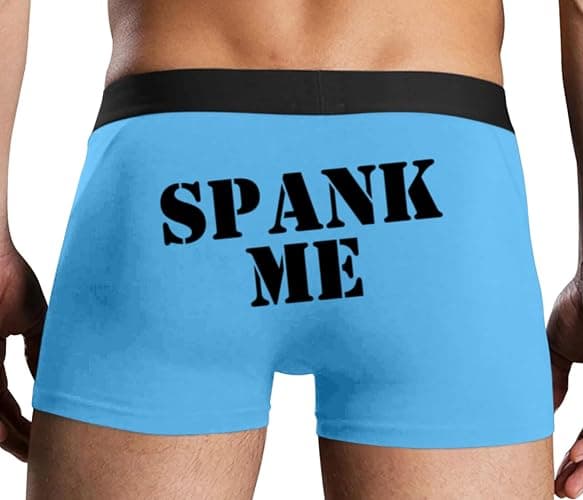 Knaughty Knickers Spank Me Mens Boxer Briefs with Design No Fly Stretchy Sexy Blue Colorful Trunks - Image 1