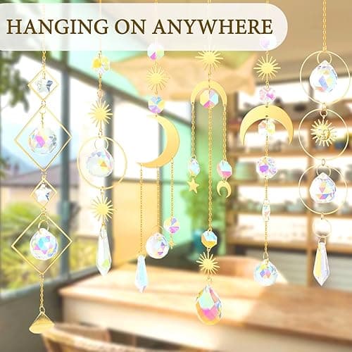 6Pieces Colorful Crystals Suncatcher Hanging Sun Catcher with Chain Pendant Ornament Crystal Balls for Window Home Garden Christmas Day Party Wedding Decoration - Gold thumbnail 7