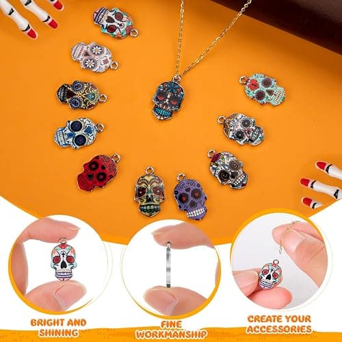XJWWHZ 64Pcs Halloween Skull Charms, Halloween Alloy Charm Enamel Pendant Charms for Jewelry Making, Bracelet, Earring thumbnail 4