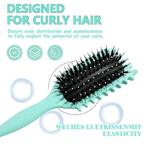 Brosse à boucler, brosse coiffante pour cheveux bouclés d'hommes et de femmes pour fixer et modeler les boucles, réduire les mèches rebelles et la séparation des boucles (Vert, 24cm) thumbnail 2