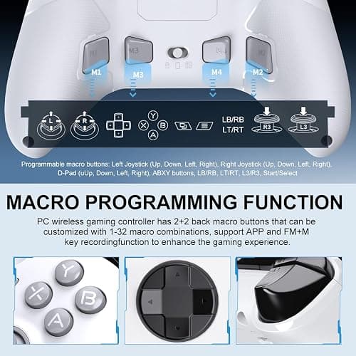 PXN P5 PC Gaming Controller, 2.4G Wireless Gaming Controller, Hall Effect Joystick, Hall Triggers, Dual Vibrators, APP, POM, Wake-up, 4-Macro, 3-Mode(2.4G/BT/SW), for PC,Switch,Android,iOS - White thumbnail 3