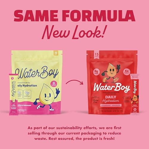 Waterboy Daily Hydration | 1,570mg Electrolyte Powder Packets | No Sugar, All Natural, Gluten Free, Zero Calories | 15 Drink Stick Mixes (Strawberry Lemonade) thumbnail 3