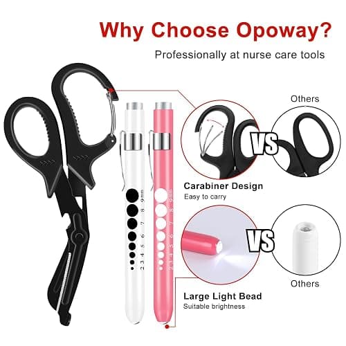 3 Pack Medical Scissors and Pen Light Set Trauma Shears Pen Lights for Nurses Bandage Scissors with Carabiner LED Penlight with Pupil Gauge Stainless Steel Nurse Shears for Doctor Paramedics EMS EMT thumbnail 4