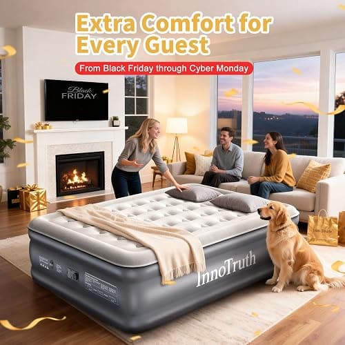 InnoTruth Air Mattress Queen with Built in Pump, Inflatable Mattress Blow up Mattress, Family Choice Award Winner, 18" Colchones Inflables Foldable Air Bed for Guest & Home, Ideal for Camping, 650lbs thumbnail 3
