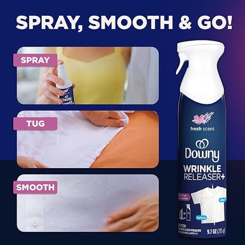Downy Wrinkle Releaser Spray | All In One Wrinkle Release Spray, Odor Eliminator, Static Remover | Fabric Refresher & Ironing Aid for Clothes | 9.7 Fl Oz (Pack of 2), Fresh Scent thumbnail 3