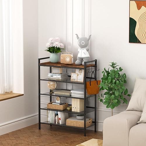 Refrze Shoe Rack for Front Door Entrance, 4 Tier Height-Adjustable Metal Shoe Rack, Sturdy Wooden Top and Tiltable Steel Frame Heavy Duty Shoe Organizer for Bathroom,Bedroom,Kitchen，Include Hook thumbnail 7