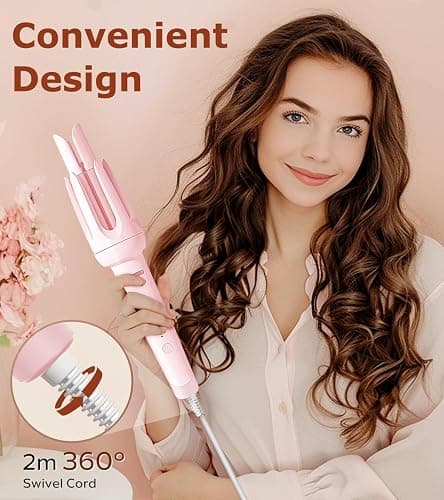 Auto Hair Curler, Automatic Curling Iron with 4 Temperature & 3 Timer, Automatic Shut-Off, Anti-Scald, Anti-Tangle Rotating Curling Wand for Hair Styling, Pink thumbnail 6