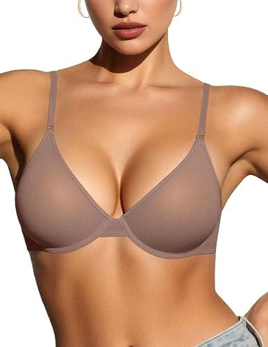 Vertvie Women's Sheer Balconette Bra Unlined Underwire Supportive Plunge Demi Bras Mesh See Through Sexy Comfort Everyday Bra - Image 1