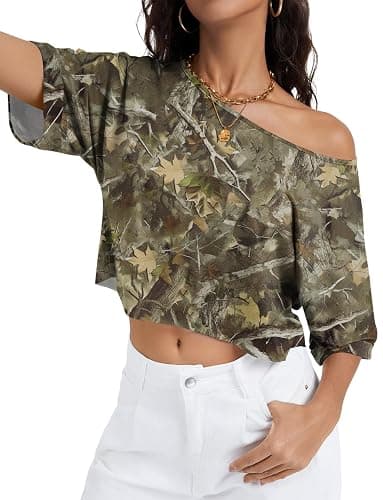 Kistore Off The Shoulder Tops for Women Going Out Short Sleeve Crop Top Boat Neck Loose T Shirt - Image 1