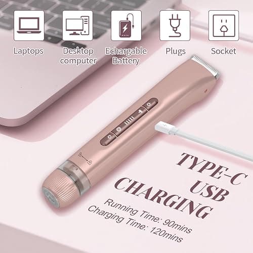 Bikini Trimmer for Women - 2025 New 2-in-1 Dual-Head Electric Shaver，Rechargeable Professional Painless Electric Razors, IPX7 Waterproof Body Hair Trimmer & Facial Hair Remover for Wet & Dry thumbnail 4