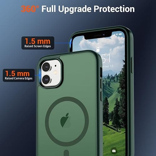 SUPFINE Magnetic for iPhone 12 Mini Case & iPhone 13 Mini Case (Compatible with MagSafe) (Military Grade Drop Protection) Slim Translucent Matte Shockproof Phone Cover,Forest Green thumbnail 4