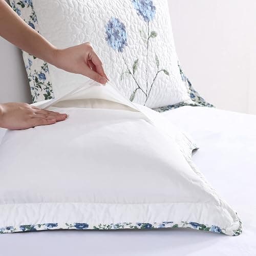 Beatrice Home Fashions Carnation Floral Embroidered Quilted Bedspread, Lightweight, All-Seasons, Standard Sham, Blue thumbnail 3