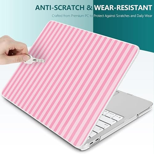 TWOLSKOO for MacBook Neo 13 inch Case 2026 A3404 A18 Pro Chip, Plastic Hard Shell Pattern Case with Type C Adapter, 2 Webcam Covers, Keyboard Cover & Screen Protector, Pink Stripes thumbnail 7