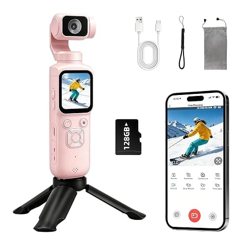 IRTANG 4K Vlogging Pocket Camera with 330° Rotating Lens & Face Tracking, Portable Pocket Digital Camera for YouTube ＆ TikTok with 128GB Card, Handheld Camera Tripod ＆ Carrying Bag (Pink) - Image 1