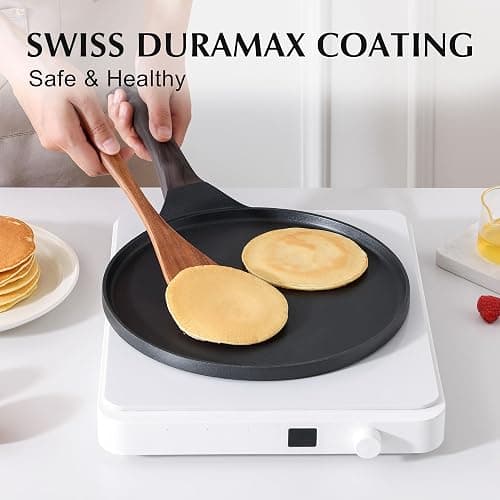 SENSARTE 12 Inch Nonstick Crepe Pan Granite Coating Pancake Pan Black | Swiss Granite Coating Dosa Pan Pancake Flat Skillet Tawa Griddle with Stay-Cool Handle, Induction Compatible thumbnail 3