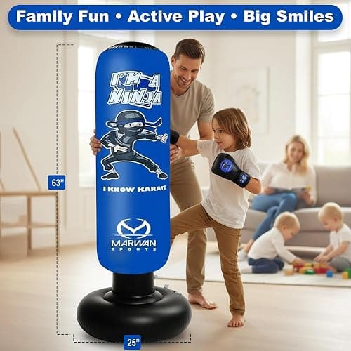 Marwan Sports 5-in-1 Inflatable Punching Bag for Kids – 63" Karate Toy Set with Boxing Gloves, Durable Fast Rebound, Active Play Christmas/Birthday Gift for Boys & Girls Ages 4-12 (Patent Pending) thumbnail 4