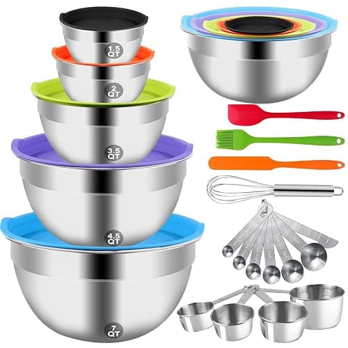 WEPSEN Mixing Bowls with Lid Set, 25PCS Kitchen Utensils Metal Bowl Stainless Steel Nesting Bowls, Measuring Cups and Spoons, Egg Whisk for Baking Prepping Cooking Serving Supplies - Image 1