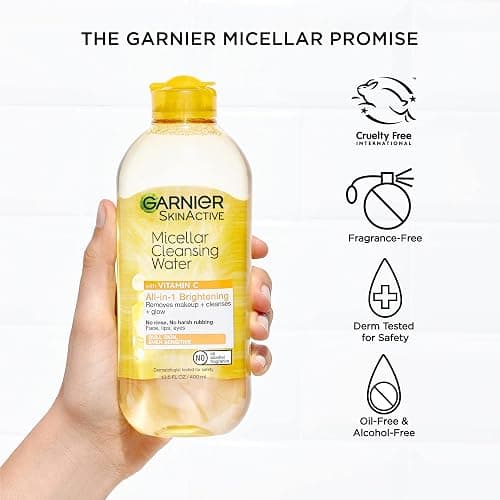 Garnier Micellar Water with Vitamin C, Facial Cleanser & Makeup Remover, Brightening & Hydrating, For All Skin Types, Vegan, Cruelty Free, 13.5 Fl Oz (400mL), 1 Count thumbnail 6
