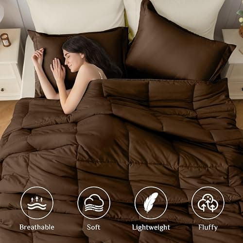 JOLLYVOGUE Queen Comforter Set, Ultra-Soft Bed in a Bag Queen Size 7 Pieces, Oeko-TEX Certified Bedding Set with Down Alternative Comforter, Sheets, Pillowcases & Shams, Brown & Beige thumbnail 2