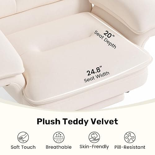 Criss Cross Office Chair with Flip-Up Armrests and Headrest, 135° Reclining Swivel Velvet Criss Cross Chair with Wheels & Foot Rest, Big and Tall Cloud Cross Legged Office Chair for Home, Cream thumbnail 5