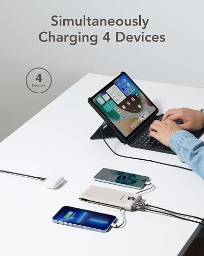 VEGER Portable Charger with Built-in AC Plug and Cables, All in One 10000mAh Ultra Slim Power Bank Travel Essentials, 15W Fast Charging Battery Pack Compatible with iPhone, Samsung, Android (Coffee) thumbnail 4