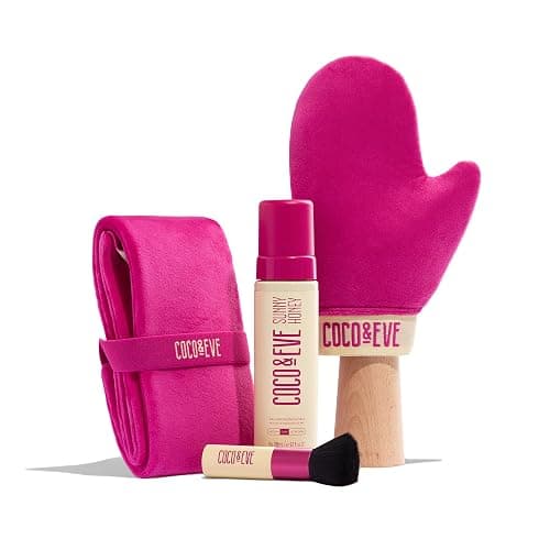 Coco & Eve Bali Bae Self Tan Set (Dark). All Natural Sunless Tanning Mousse. Instant Self Tanning Lotion with Bronzer, Miit & Back Applicator for Flawless Application and Bronze - Image 1