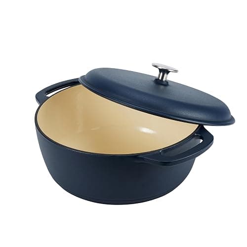 Amazon Basics Cast Iron Dutch Oven Pot with Lid, Enameled, Round, Dual Handles, Heavy-Duty, Medium, 6-Quart, Matte Navy thumbnail 4