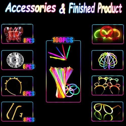 FODYNE 170 PCS Glow in the Dark Party Supplies Adult kids party favors, LED Glasses, Glow Hair Clips, Glow Glasses Molds, glow sticks bulk party pack, Glow bracelets, Glow Spinner bracelet thumbnail 4