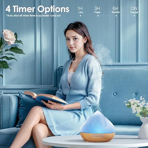 Aroma 500 ML Diffiser with Essential Oils Set, Essential Oil Diffuser with Remote Control, Humidifier with 14 Color Lights for Large Room, 4 Timer Setting, Auto Shut-Off thumbnail 2