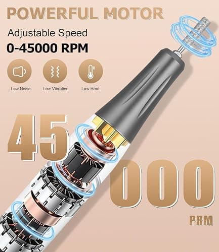UIHOL 45,000RPM Ponceuse pour Ongles Professionnelle, Lime A Ongle Electrique, Ponceuse Ongles Set, Ensemble d’accessoires Kit avec Manucure Pédicure, pour Salon, Usage Maison, Or Rose thumbnail 3