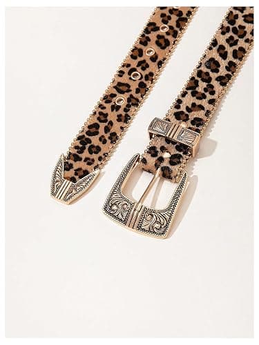Floerns Leopard Print Belts for Women Faux Leather Y2K Belts with Carved Metal Buckle thumbnail 3