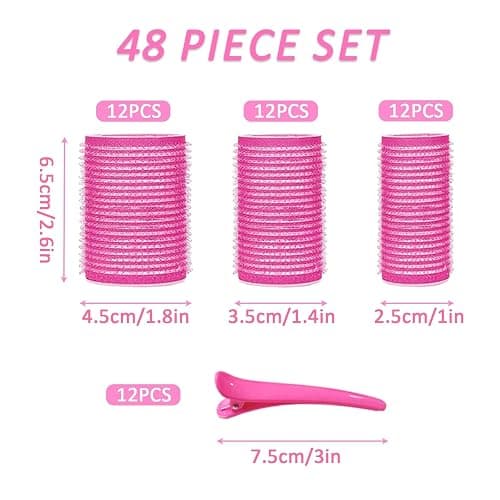 KEYRI 48 Stück Lockenwickler Set Jumbo Groß Haftwickler Selbsthaftend Hair Rollers mit Haar Klammer DIY Locken Ohne Hitze für Lange Mittlere Kurze Salon Friseur (Rosa, 3 Größe) thumbnail 2