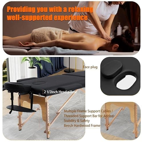VIRRMO Portable Massage Table with Neck Stretcher, Adjustable Lash Bed Massage Bed Tattoo Table for Eyelash Extensions Beauty Tattoo,Black thumbnail 3