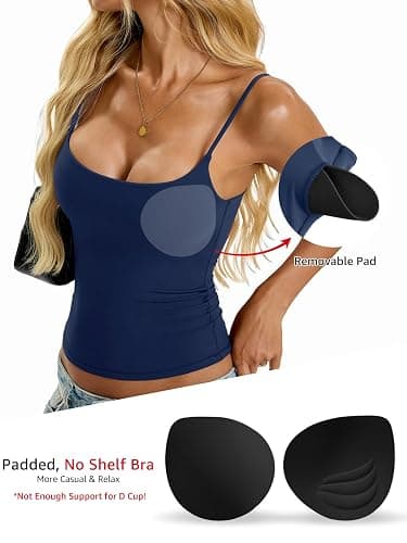 EasyGala Womens Padded Cami Tank Tops Double Lined Spaghetti Strap Built in Bra Shirts Slim Fitted Basic Summer Cloth 2026 thumbnail 3