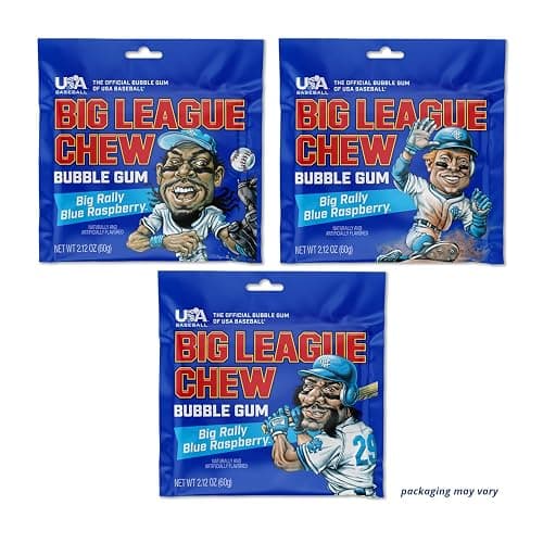 Big League Chew Big Rally Blue Raspberry Bubble Gum - Bold Blue Raspberry Blast | Perfect for Baseball Games, Teams, Concessions, Parties, and More | Pack of 12 Bags (2.12oz Each) thumbnail 7
