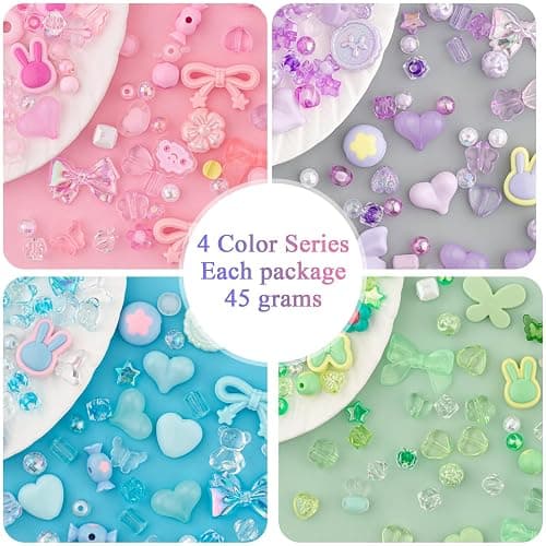 GUJOXILA Cute Acrylic Beads for Crafting Assorted Bead for Bracelet Keychain Phone Charm Jewelry Making Kawaii Flower Bow Heart Bracelet Beads 180g thumbnail 3