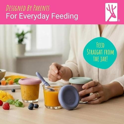 Elk and Friends Baby 4oz Borosilicate Glass Food Storage Jars | 12pk | Borosilicate Glass | Set of 12 | Microwave, Oven + Dishwasher Safe | Perfect for Purees, Breast Milk + Baby Food thumbnail 5