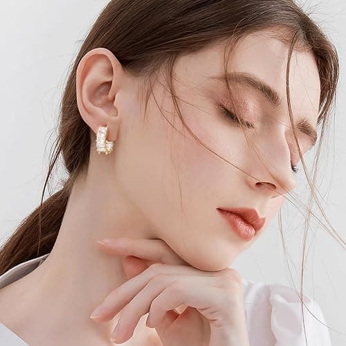 Mesovor Gold Cubic Zirconia Hoop Earrings for Women Trendy, 18K Gold Plated Huggie Hoops Earrings | Green Black Red Stones Earrings Jewelry Gifts thumbnail 5