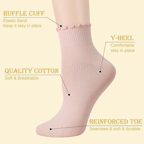scenicamp 6 Pairs Ankle Ruffle Socks Cute Frilly Comfort Breathable Cotton Socks thumbnail 4