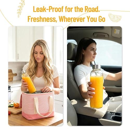 Luxfuel Clear Glass Bottles with Lids 18 oz, Reusable Glass Water Bottles with Stainless Steel Cap for Refrigerator, Juicing, 100% Leak Proof, BPA Free, Juice Bottle Drinking Jar Containers Set of 6 thumbnail 7