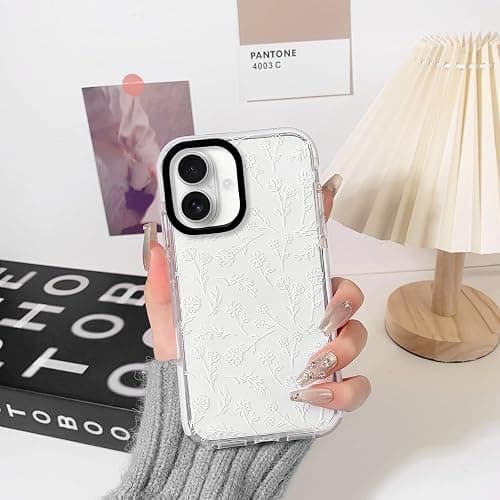 NITITOP Compatible for iPhone 16 Case Cute Clear Flower Floral for Women Girl Soft TPU Anti-Yellow Ultra Slim Crystal Shockproof Protective Phone Cover - White thumbnail 3