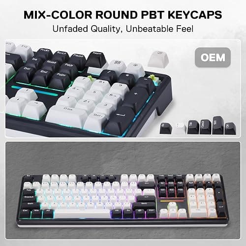 Redragon K745 PRO Wireless Gasket RGB Gaming Keyboard, 108 Keys Mechanical Keyboard w/Extra 4 Hotkeys, Hot-Swap South-Facing LED Socket, 5-Layer Noise Dampening, Round PBT Keycaps, Mint Mambo Switch thumbnail 8