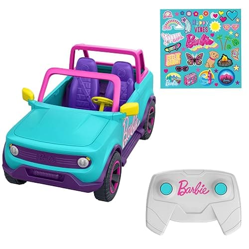 Hot Wheels Barbie Remote Control Car, SUV & Stickers, Can Hold & Store 2 Barbie Dolls & Accessories, Kid-Applied Stickers for Customization, HTP53 - Image 1
